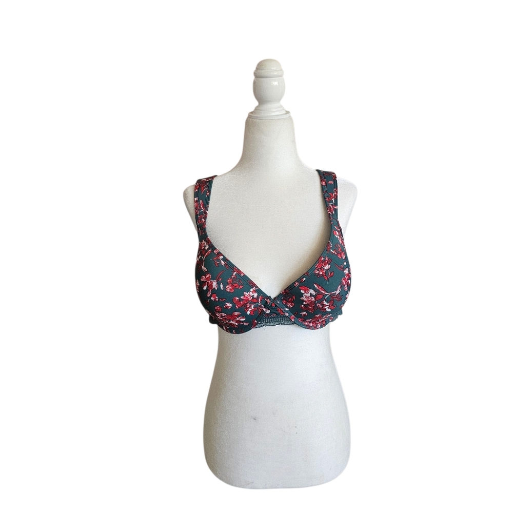 Lucky Brand Green and Red Floral Bra 40C Lightly Lined Underwire